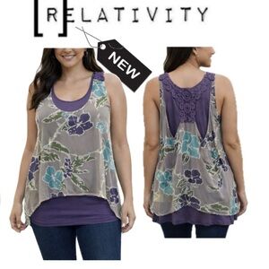 NWT relativity lavender tank top with sheer overlay size L